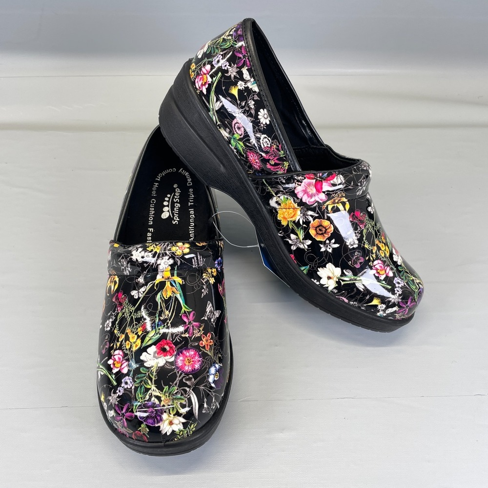 Spring Step Valor Floral Clogs Womens Size M Black Slip On Garden Comfort Shoes - Picture 2 of 10